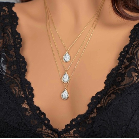 Multi Chain Tear Drop Pendant Necklace - Picture 2 of 3